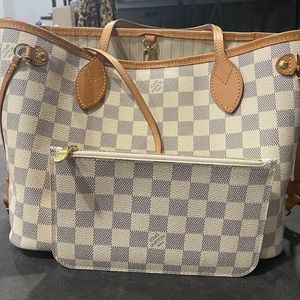 AUTHENTIC Louis Vuitton Neverfull PM in Damier Azur (Bag and Pouch Combo)